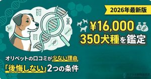 オリベットDNA犬種鑑定の解説記事アイキャッチ。口コミが少ない理由と、納得して利用するための条件をまとめたイメージ。